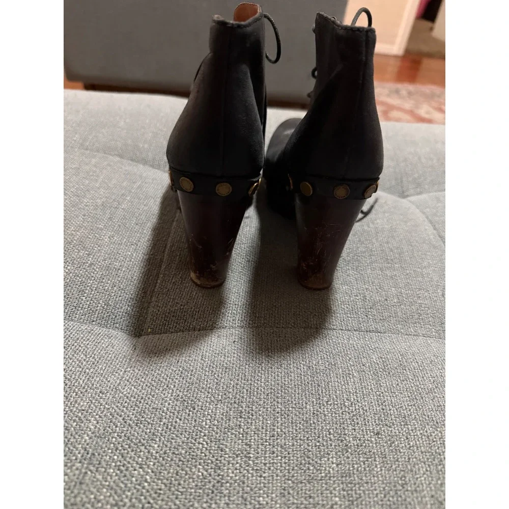 Y2K Marc by Marc Jacobs Black Leather Studded Wooden Platform Clog Ankle Boot 37